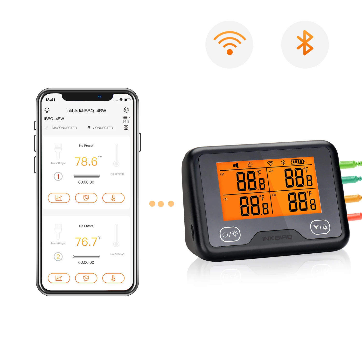 Inkbird IBBQ 4BW Wi Fi и Bluetooth цифровой термометр для мяса Беспроводной барбекю с 4 зонды