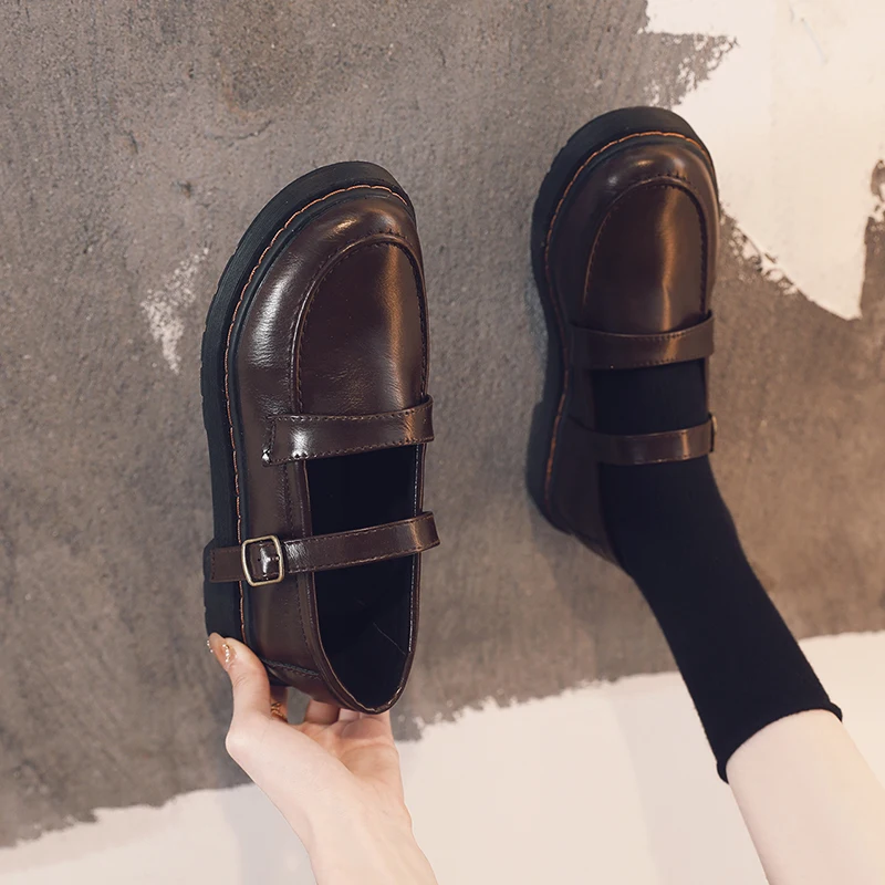 

Womens Derby Shoes All-Match British Style Round Toe Casual Female Sneakers Black Flats Ladies' Footwear Leather Preppy Dress Ne