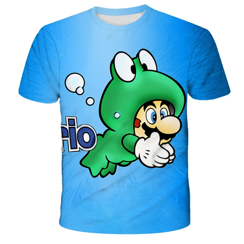 

New 2021 Mario T-shirt Boys and Girls Short-Sleeved O-Neck Shirts Cartoon Fun Anime Game Printing Oversized Summer Top