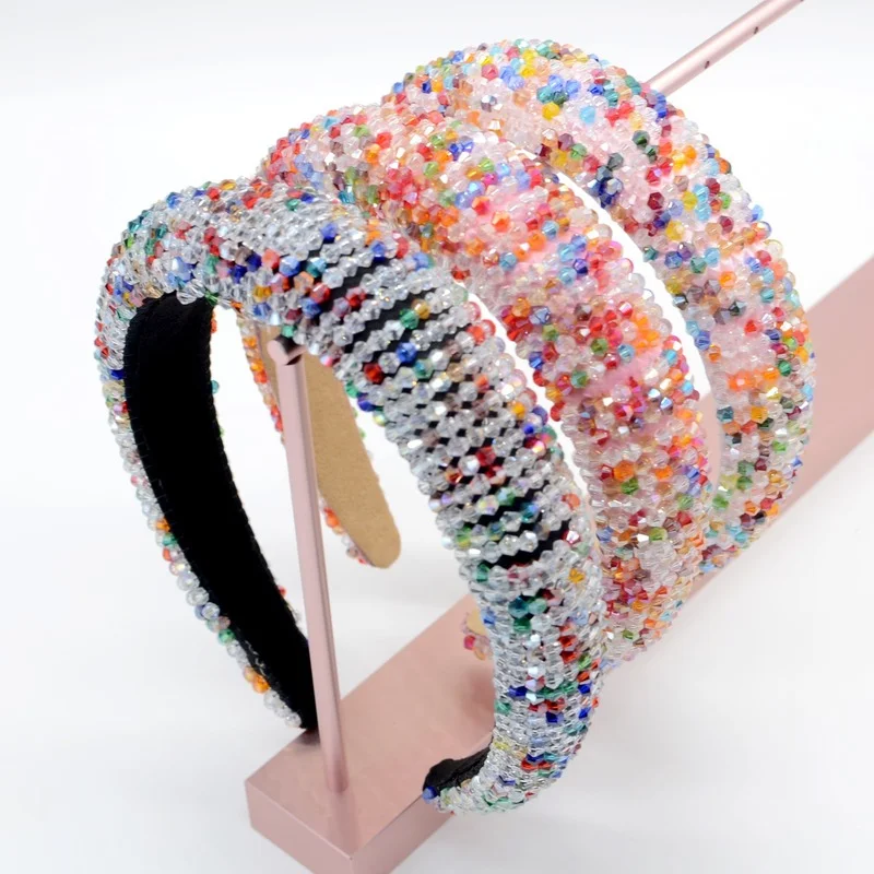 

Ins Shiny Full Crystal Head Hoop Wide-Brimmed Headband Women Rhinestone Headband Sponge Point Diamond Hair Accessories Turban