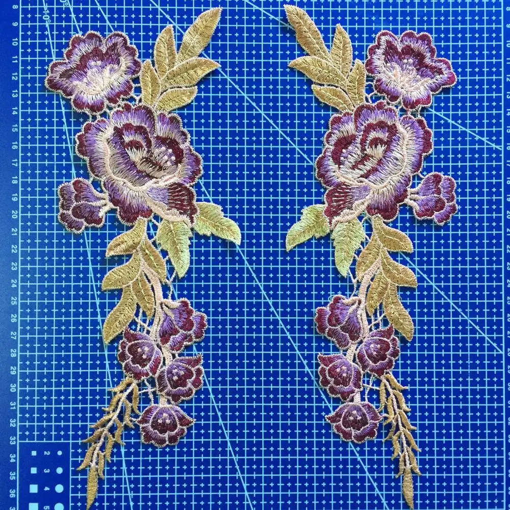 

27*10cm dyed rayon yarn embroidery mirrored flower sew-on patch,XERY191024C