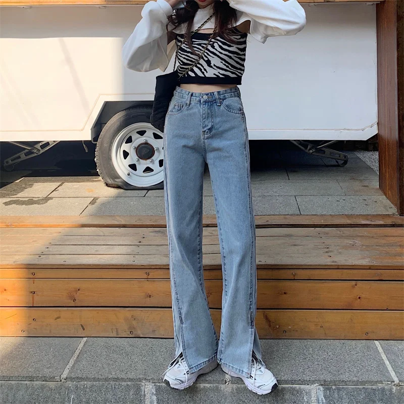 Женские джинсы с широкими штанинами новые корейские длинные брюки высокой