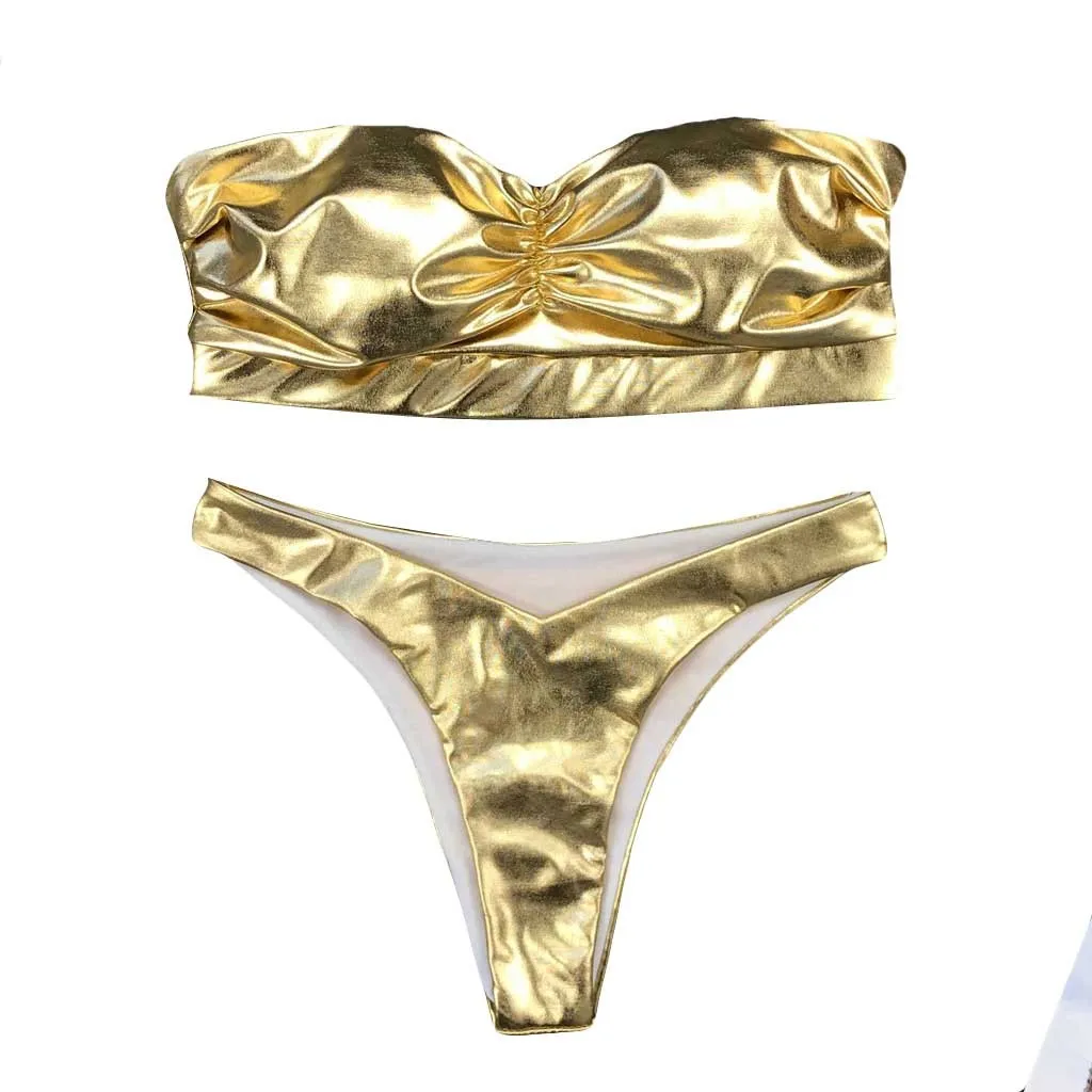 Женский сексуальный кожаный бюстгальтер с пуш-ап и подкладкой пляжный комплект