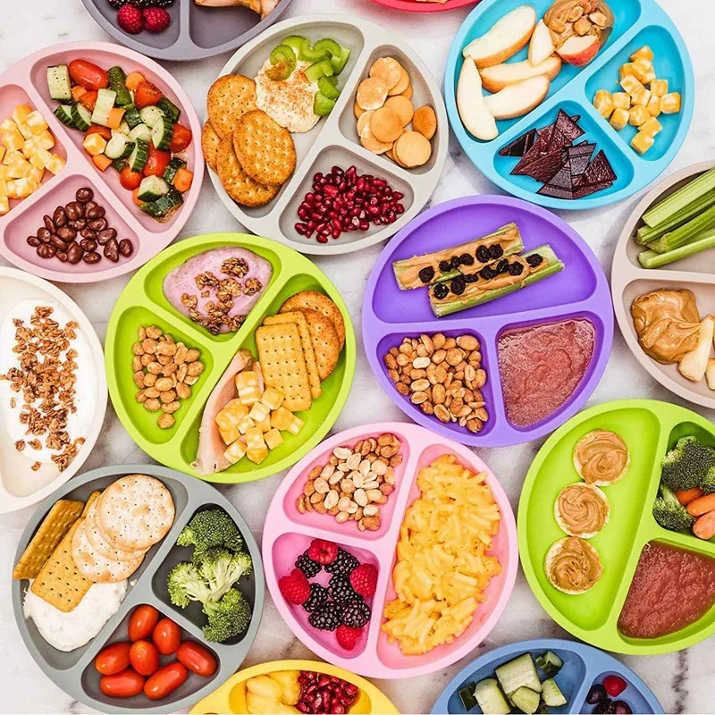 

Children's Silicone Dinner Plate Baby Bowl Suction Cup Type Grid Tableware Set Baby Food Supplement Cartoon Food Supplement Bowl
