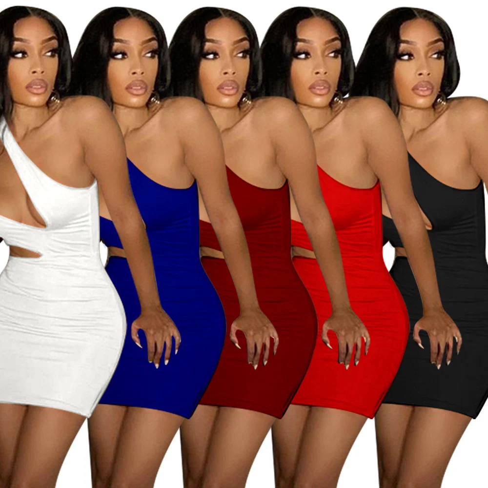 

Zoctuo Sleeveless Bodycon Dress Hollow Out One Shoulder Irregular Sexy Dresses For Women Female High Street Outfits Clothing