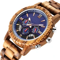 solid wood watch men chronograph date 6 pins quartz wrist watches full wooden clock multi function dial male reloj de madera