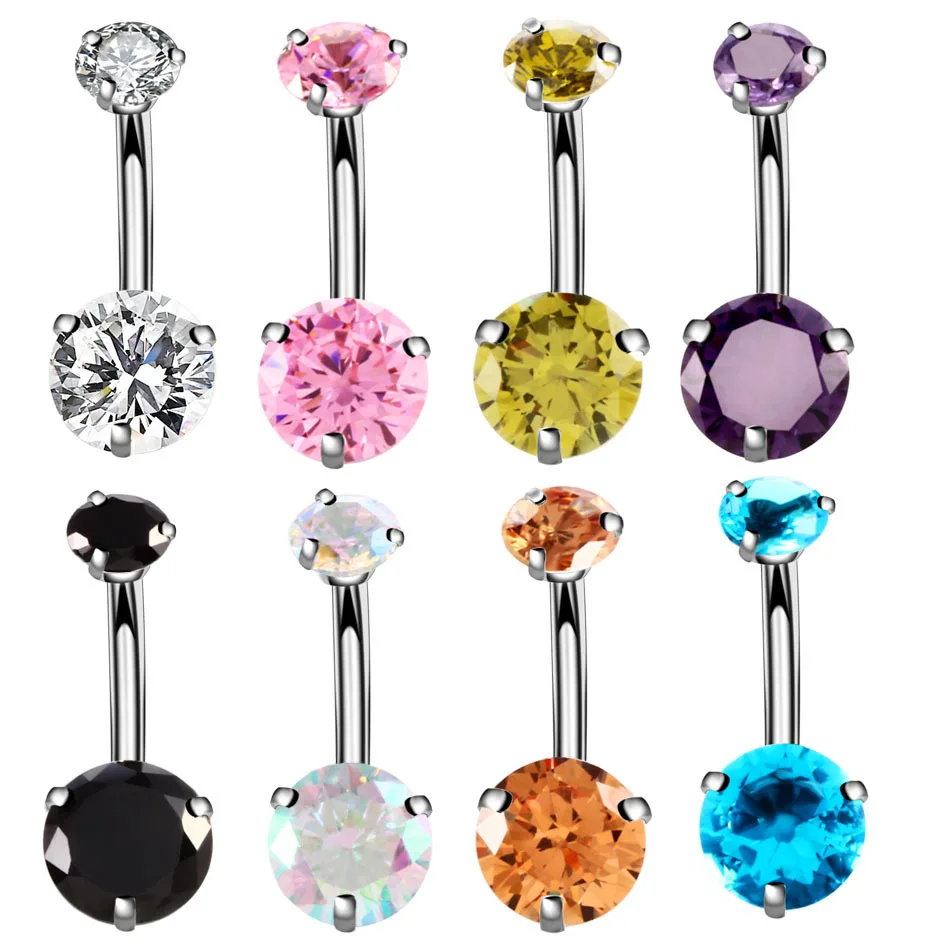 

Crystal Zircon Navel Nail New Body Piercing Stainless Steel Navel Piercing Jewelry Curved Barbell Belly Button Rings 14G