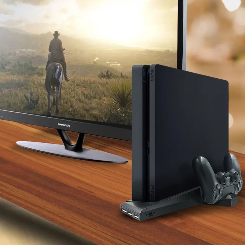 Для PS4/PS4 Slim/PS4 Pro вертикальная подставка с охлаждающим вентилятором двойной