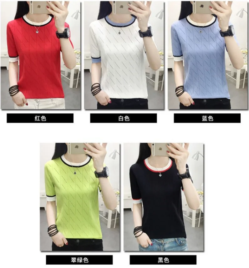 

Western Style Ice Silk T-shirt Women 's Thin 2021 Summer New Korean Style Loose Student Crew Neck Knitwear Short Sleeve Top