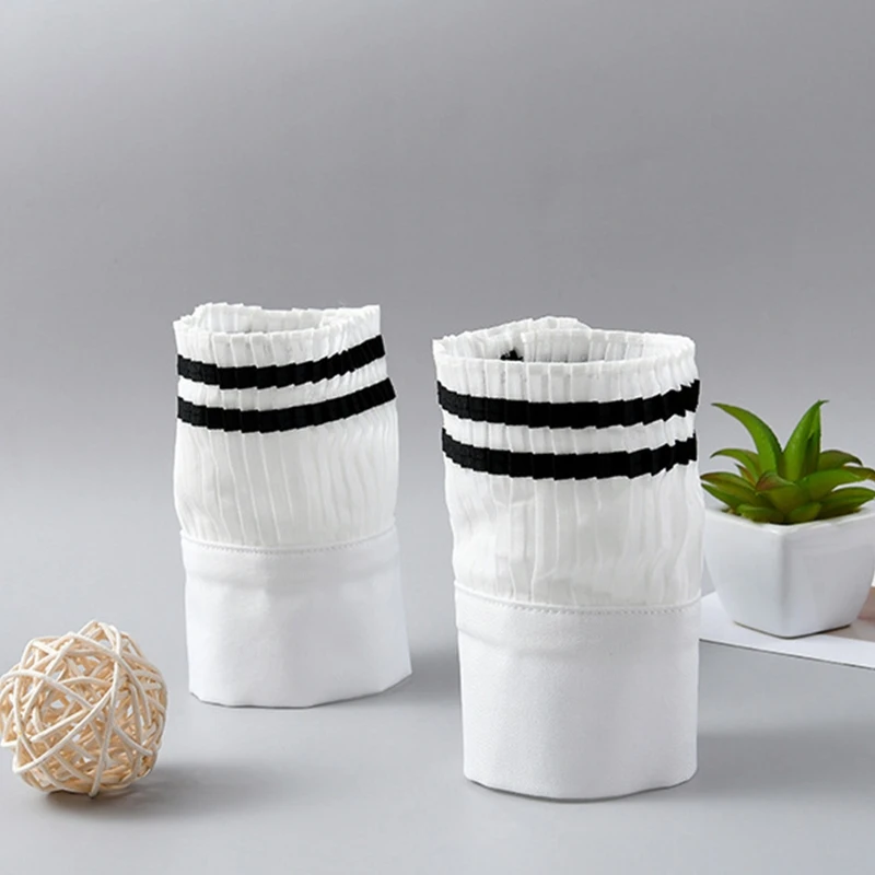 

Korean Women Preppy Style Pleated White Horn Cuffs Double Black Stripes Detachable Fake Sleeves Decorative Wristband