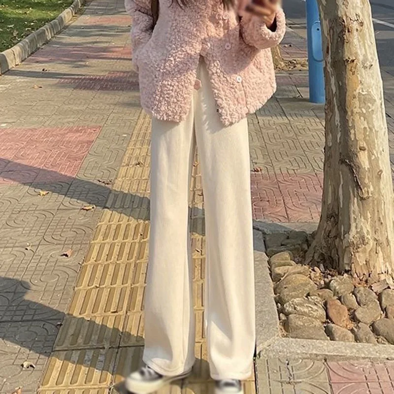 

Loose Long Pants Women Casual Trousers Drape Pant Plus Velvet Female Winter Thicken High Waist Trouser Femme Mujer Pantalones