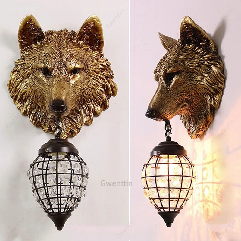 Винтаж Смола Волк настенные светильники хрустальные бра для гостиной спальни