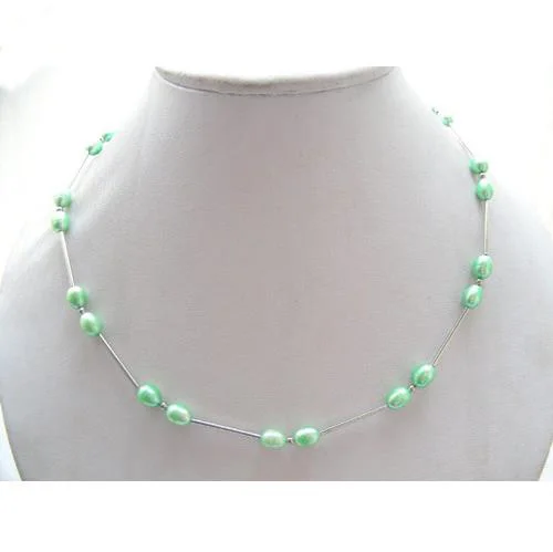 

New Arrival Favorite Pearl Jewelry Amazing 7mm Green Rice Natural Freshwater Pearl Tible Silver Necklace Fine Lady Gift