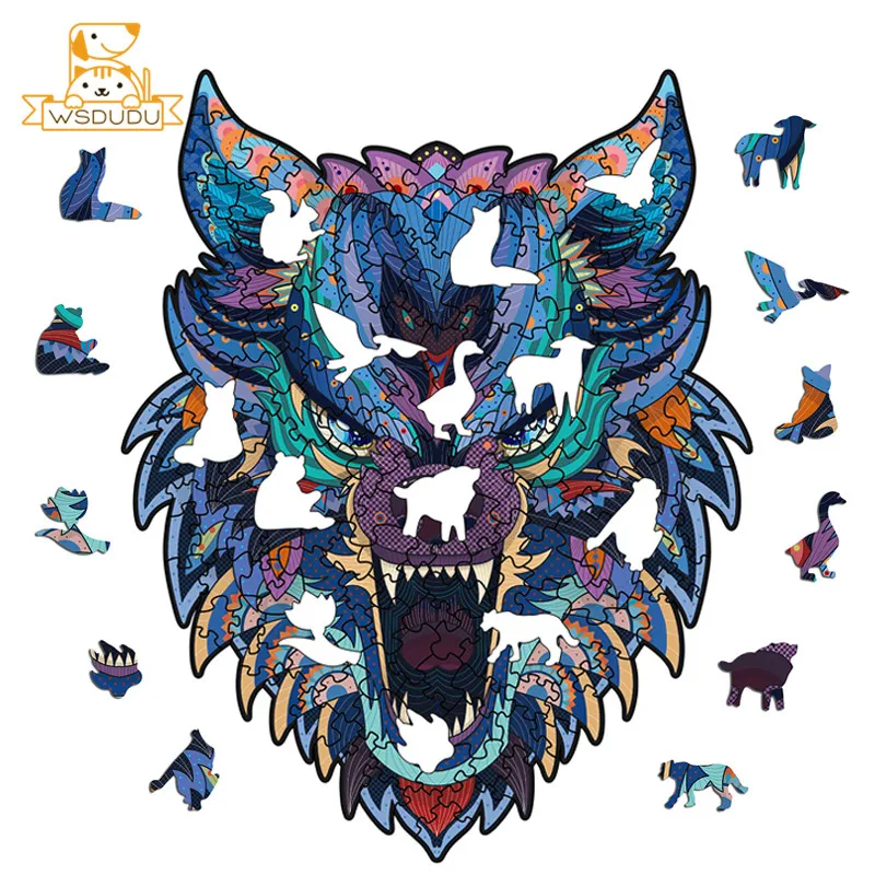 100 шт. деревянные 3D-пазлы-животные собака дракон динозавр панда медведь Лев