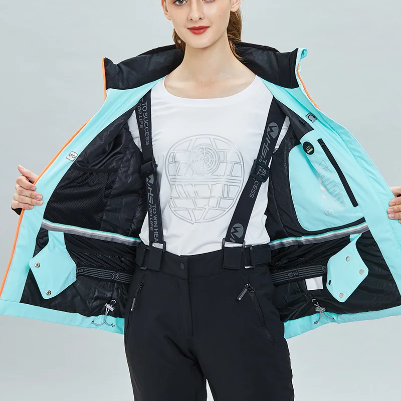 Windproof and Waterproof Outdoor Single Board Double Ski women's Pure Color Mint Green Fashion Warm top Coat Jacket Cotto | Спорт и