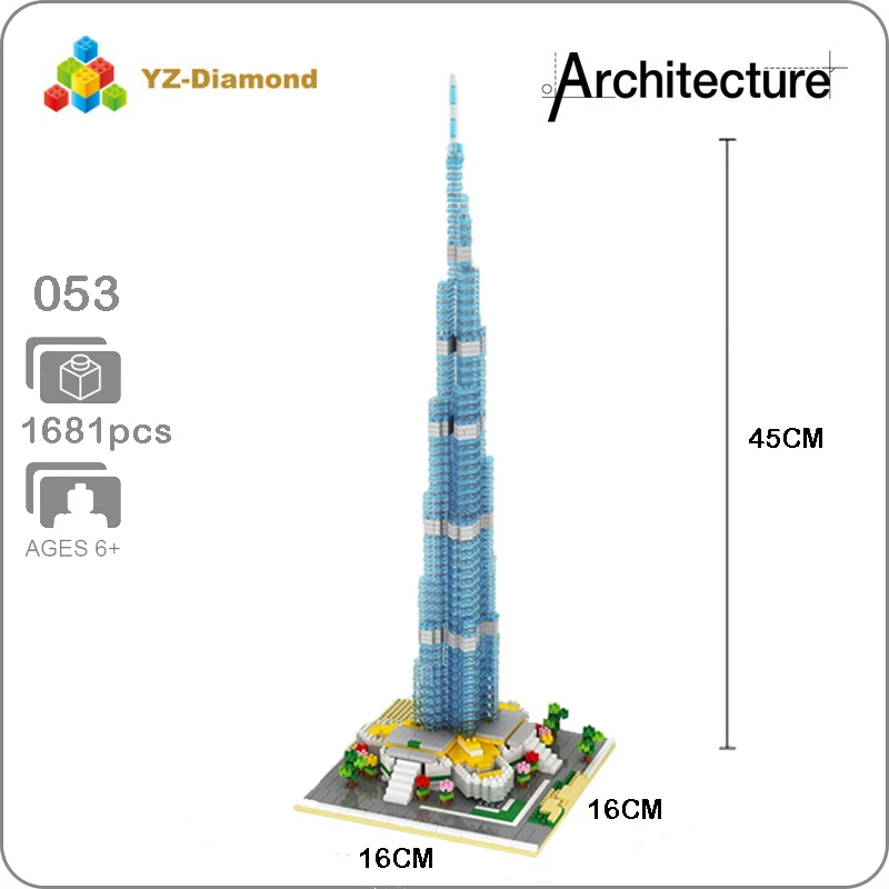 

YZ 053 World Famous Architecture Burj Khalifa Tower 3D Model Mini Diamond Building Small Blocks Bricks Toy for Children no Box