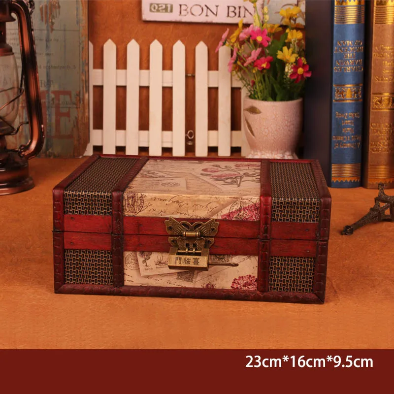 Vintage Lock Decorative Trinket Chest Jewelry Storage Box Handmade Classic Wooden Treasure Case Organizer |