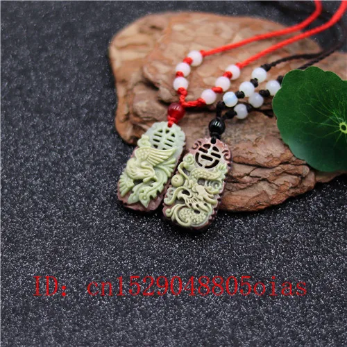 Ожерелье с подвеской из натурального нефрита дракона Феникса двух цветов |