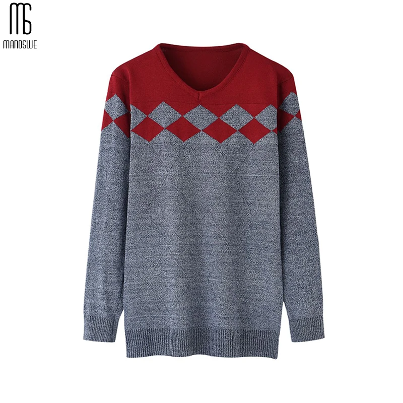 Мужской вязаный свитер Manoswe теплый джемпер с v образным вырезом и длинным рукавом