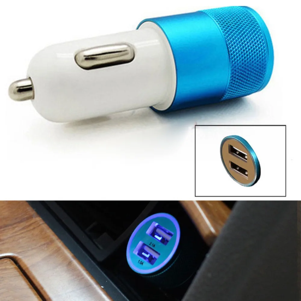 Двойной Переходник USB для зарядки в машине 2.1A автомобильное металлическое зарядное устройство для смартфона/планшета