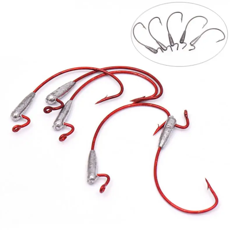 5 шт./лот рыболовный крючок Мягкая приманка свинцовый рыболовная снасть Красный 2