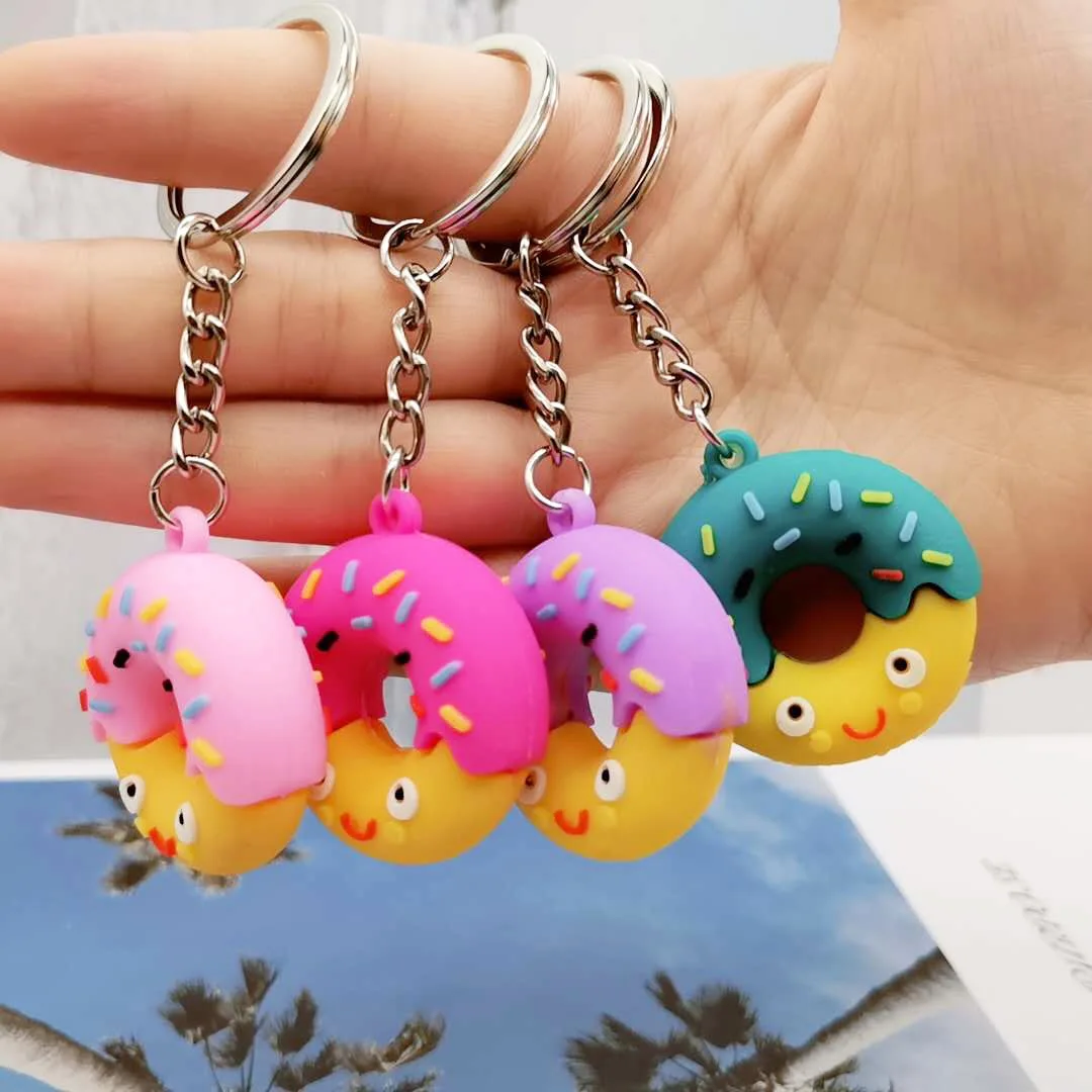 

Cute Donut Keychain Simulation Food Dessert Bag Pendant Double-sided PVC Soft Gum Donut