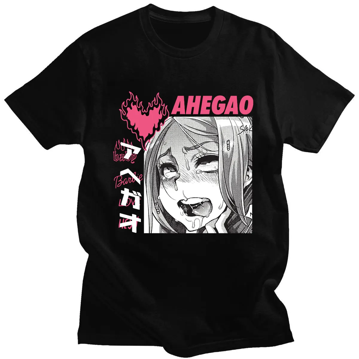 Hentai Ahegao Japanese Street Anime Costumes Summer Short-sleeved 100% Cotton Couples Loose Casual T-shirt Hip Hop Oversized