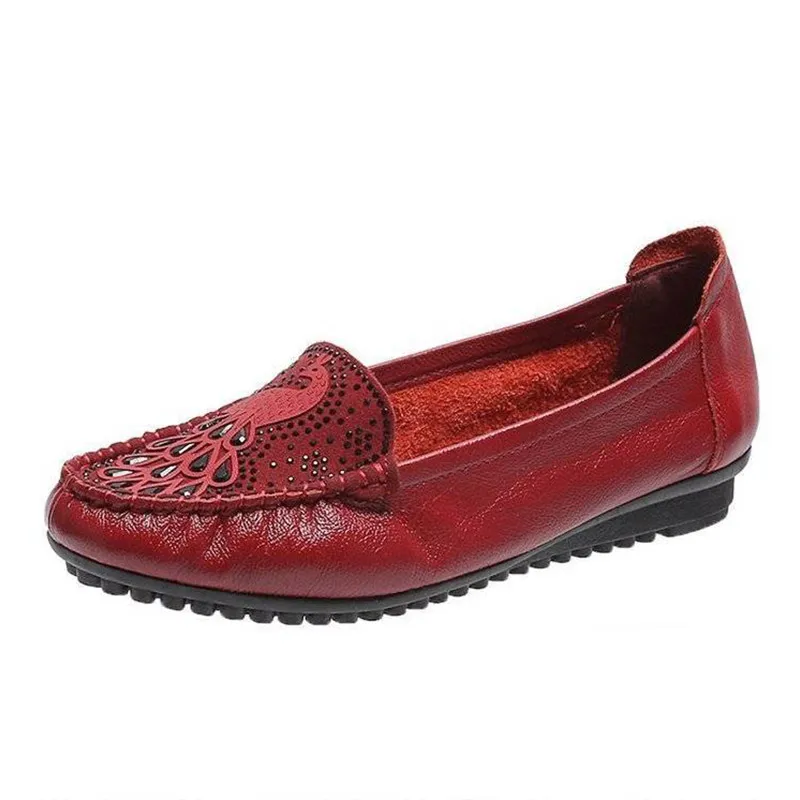

2020 Trendy Designer Rhinestone Ladies Casual Autumn Flats Womens Genuine Leather Loafers Female Shoes