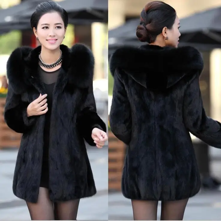 Black fur leather jacket womens warm faux mink fur leather coat women loose jackets winter thicken jaqueta de couro fashion