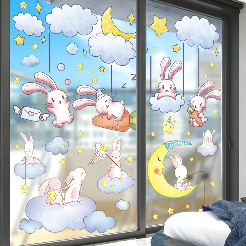

[SHIJUEHEZI] Rabbits Animals Wall Stickers DIY Clouds Stars Wall Decor Decals for Kids Bedroom Baby Room Nursery Home Decoration