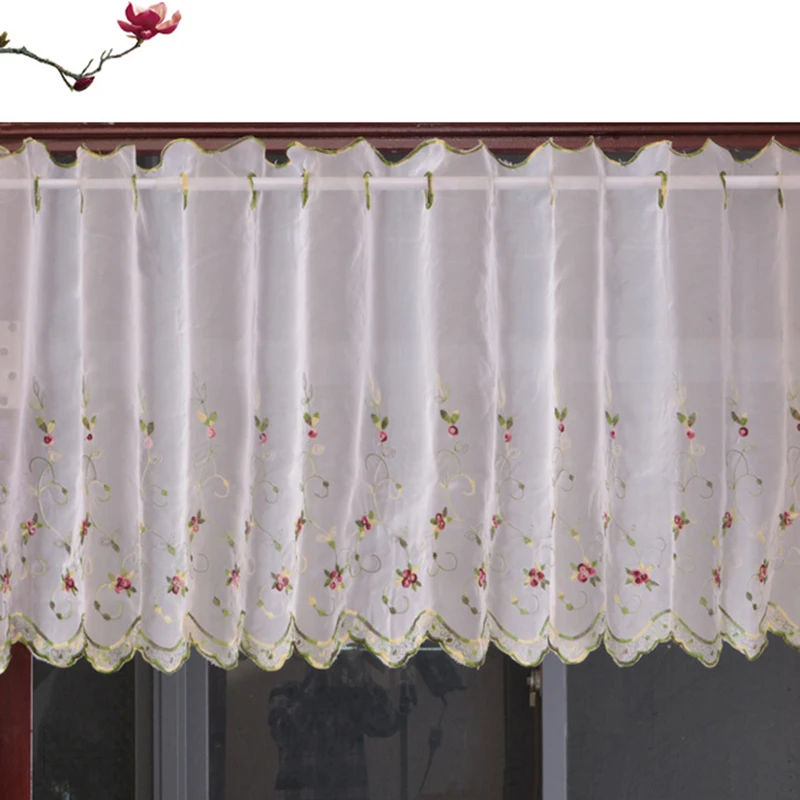 

Embroidered Floral Short Curtains For Kitchen Valance Pelmet Voile Curtains for Living Room Bedroom Door Window Blinds