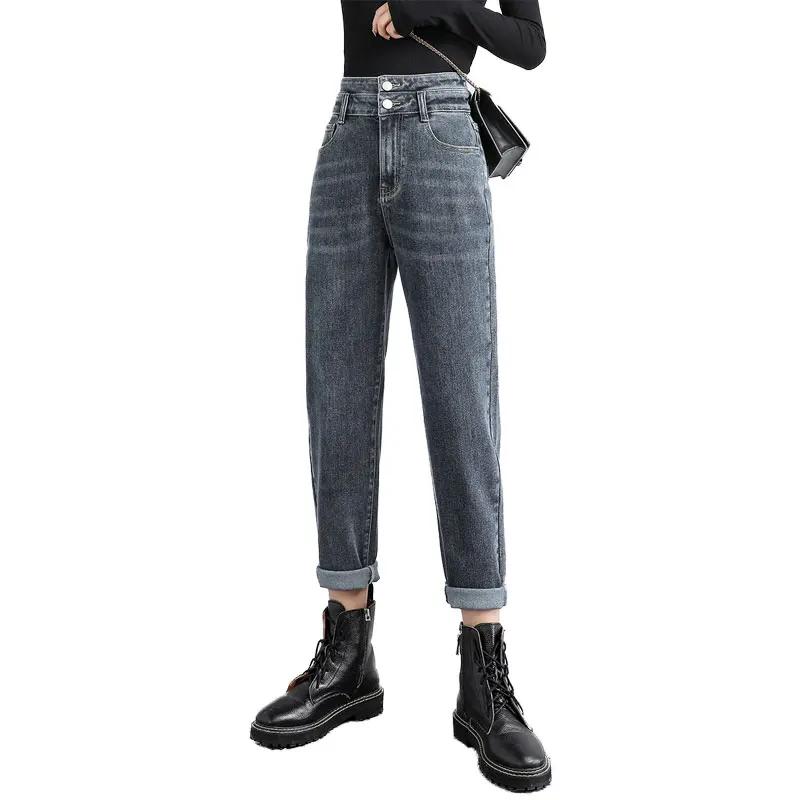 

Plus Size S-5XL Mom Jeans Women Spring High Waist Loose Thin Harlan Denim Pants Female Wide-legged Boyfriend Straight Trousers