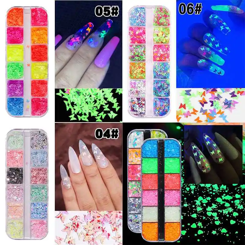 

Nail Art Fluorescent Butterfly Shape Glitter Powder Sequins Flakes Luminous
