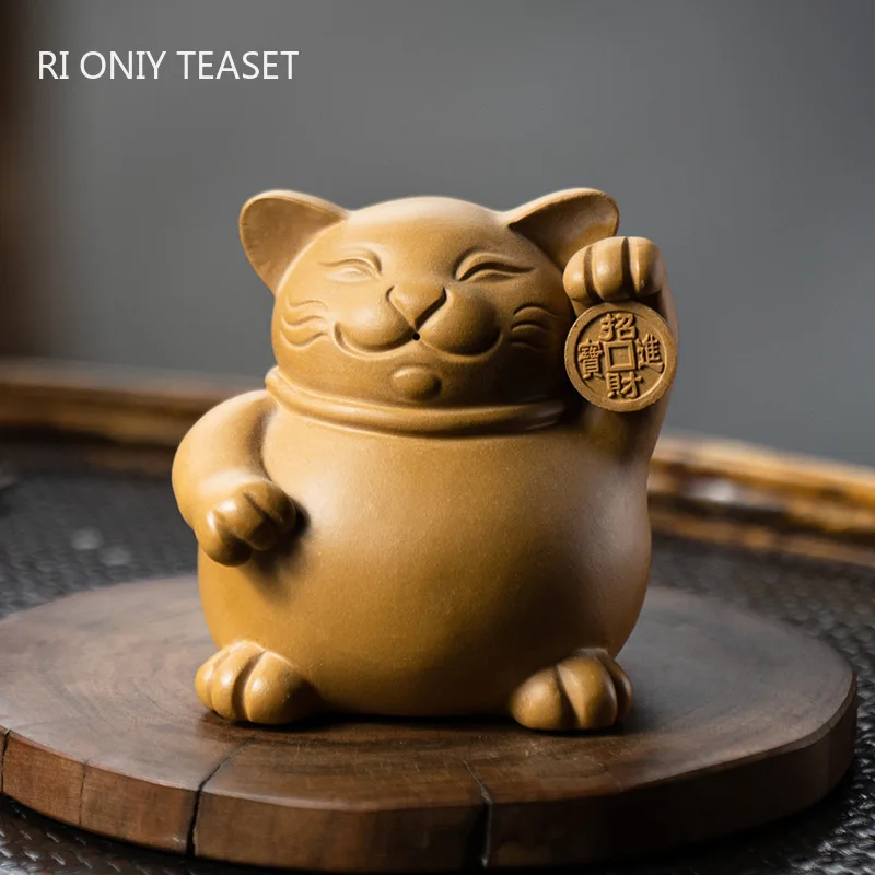 

Китайская исинская фиолетовая глина для чая, домашних животных, счастливая удача, кошка, украшения, чайная фигурка животного, ремесла, скуль...