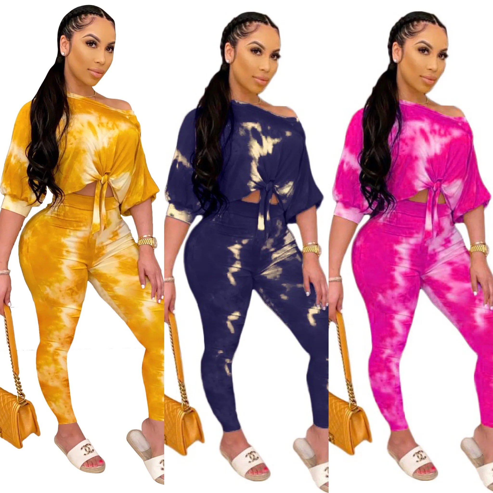 

Женский спортивный костюм из двух предметов, пикантный комплект из двух предметов с принтом, укороченный топ на завязках, повседневные Кост...