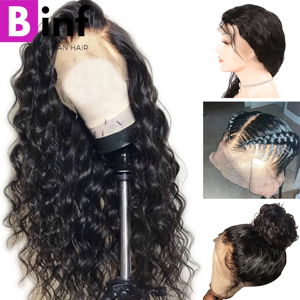 BINF монгольский 360 парик с кружевом спереди волна воды человеческие волосы парики