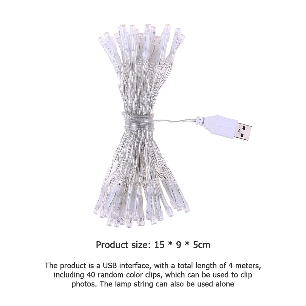 

4m 40 Lights Photo Clip Lamp LED String Lights Battery or USB Christmas Holiday Party Wedding Decor Fairy lights with 40 Clips