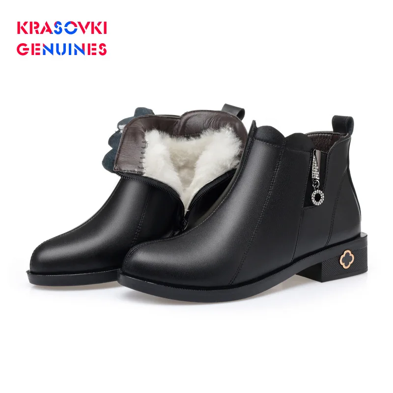 

Krasovki/Натуральная шерсть; Женская теплая обувь из натуральной кожи на меху; Зимние ботинки; Плюшевые ботильоны; Женские зимние ботинки на пла...