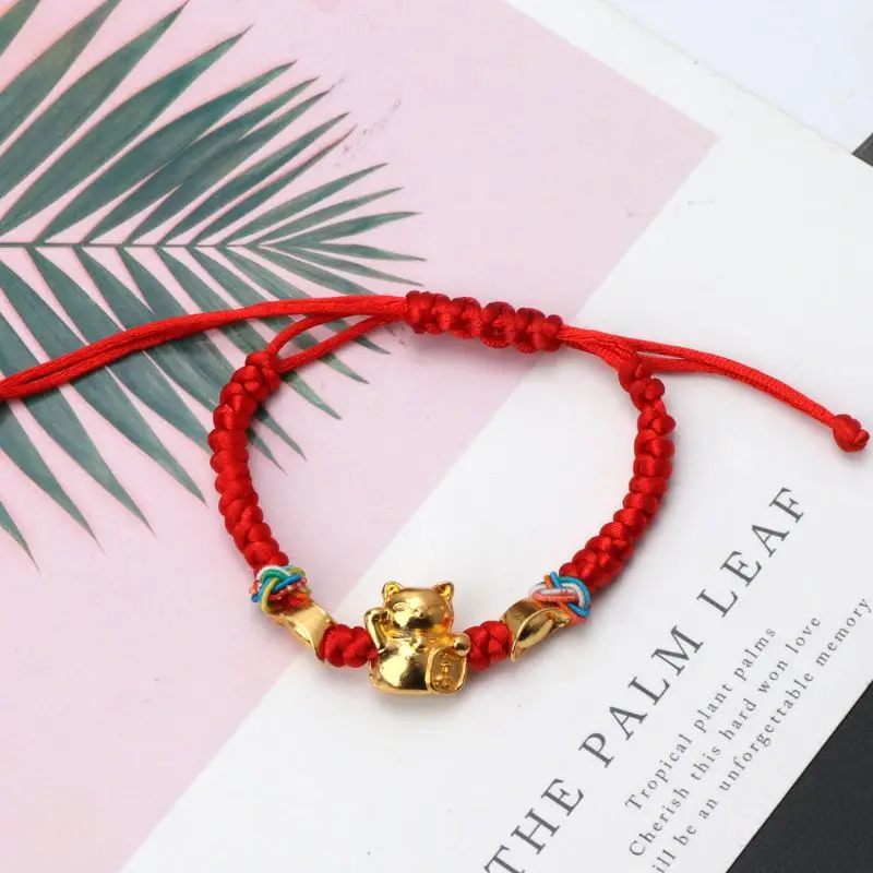 

Lucky Kabbalah Red String Braided Golden Fortune Cat Bracelets Fashion Jewelry