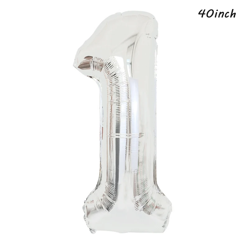 Серебряный 1st баннер на день рождения с номер воздушный шарик из фольги в форме