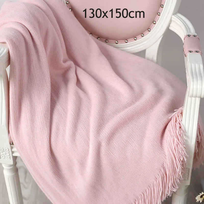 pink Вязаное декоративное одеяло с кисточкой для кровати/дивана/офиса/кемпинга/Путешествия/сна - Цвет: pink