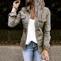single breasted denim women shirt top turn down collar solid slim female shirts autumn 2021 fashion new ladies casual jeans coat