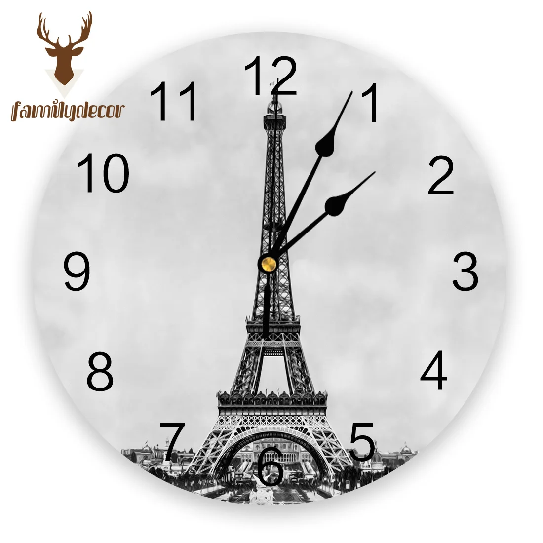 

Tower Paris France Printed PVC Wall Clock Modern Design Home Decor Bedroom Silent Oclock Watch Wall For Living Room