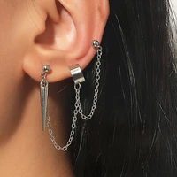 4pcsset 2021 bohemia fashion silver color tassel chain clip earring for women ear cuff girls jewerly gifts wholesale e013