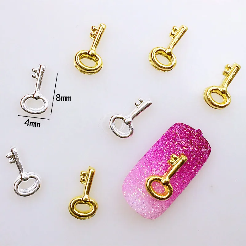 50Pcs/Lot metal nail art cross bow knot key tortoise rabbit heart 3d gel nail jewelry charms decoration tools