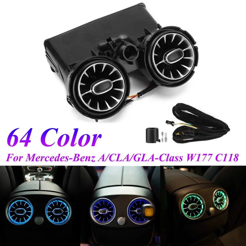 

64 Color Car Rear Armrest LED Turbine Air Vent Ambient Light Kit for Mercedes-Benz C GLC-Class W205 X253 2019-2021