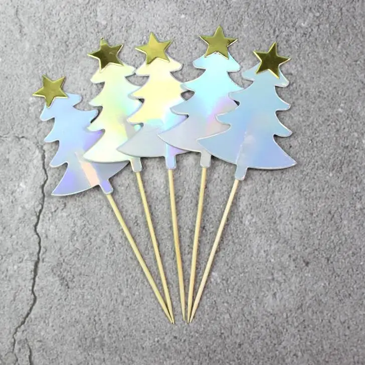 5 шт./компл. милые Лазерная Рождественская елка со звездой вечерние Для капкейка
