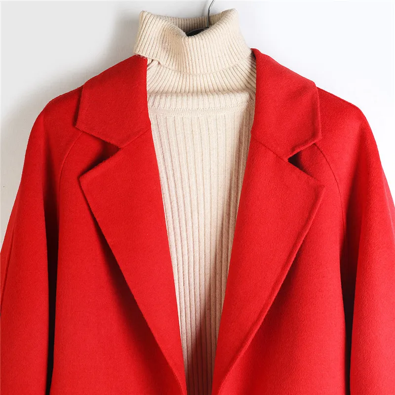 

2020 Autumn And Winter New Solid Color Straight Blazer Women Double-sided Wool Coat Mid-length Suit Collar Woolen Coat B120