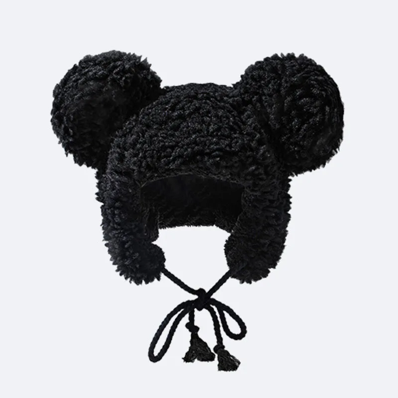 

SHENGPALAE Sweet New Arrival Girl Black Bear Ear Hats Cute Kawaii Lamb Woolen Winter Hat Beanies Women In 2021 5B623