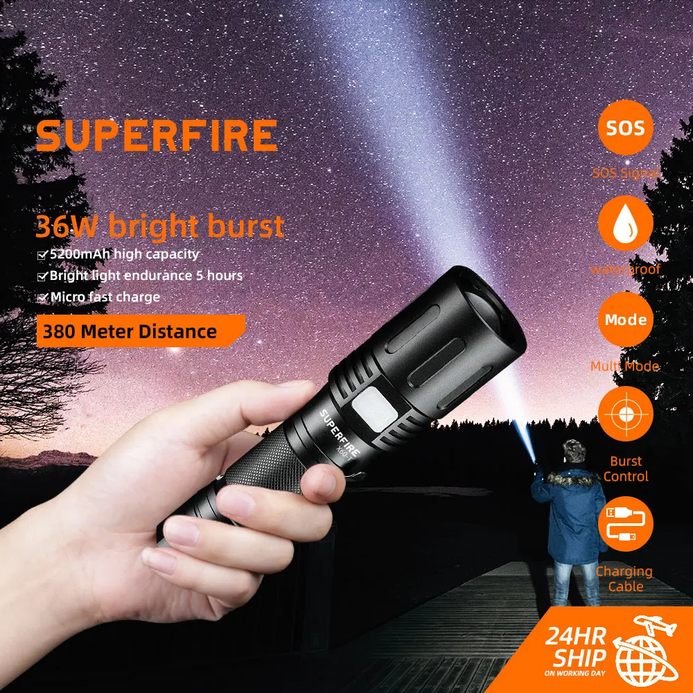 Суперъяркий светодиодный фонарик SupFire X60-T 36 Вт CREE xhp90 водонепроницаемый уличный